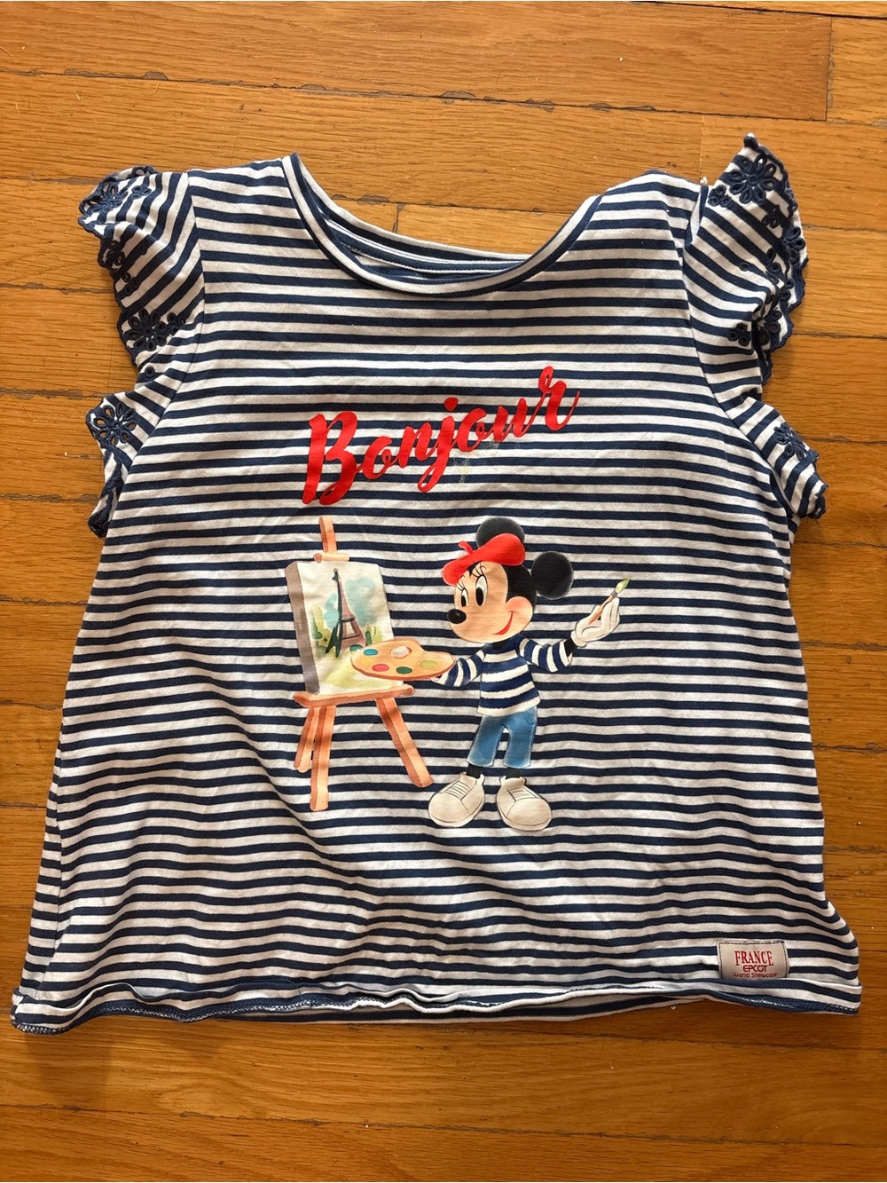 Striped Navy & White 'Bonjour' Graphic Tank Top with Ruffle Sleeves